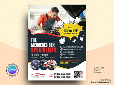 🚗 Mercedes Car Repair Flyer Template 🚗 auto detailing auto detailing flyers canva canva template easy to edit online editable specialized auto service trusted mercedestechnician