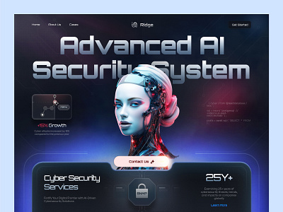 Advanced AI Security System – Cybersecurity Landing Page Design ai artificial intelligence blue colorful cyber attacks cyber threats cybersecurity digital security figma hero section landing page linear style midjourney neon red services tech design ui ux web design