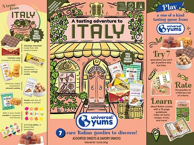 Italian Snack Box Packaging architecture art direction box branding design candy design food graphic design house illustration illustration art illustrator italian italy packaging shop snacks store universal yums yum