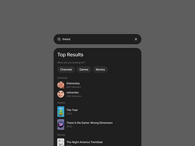 Search category games movies results search twitch ui ux