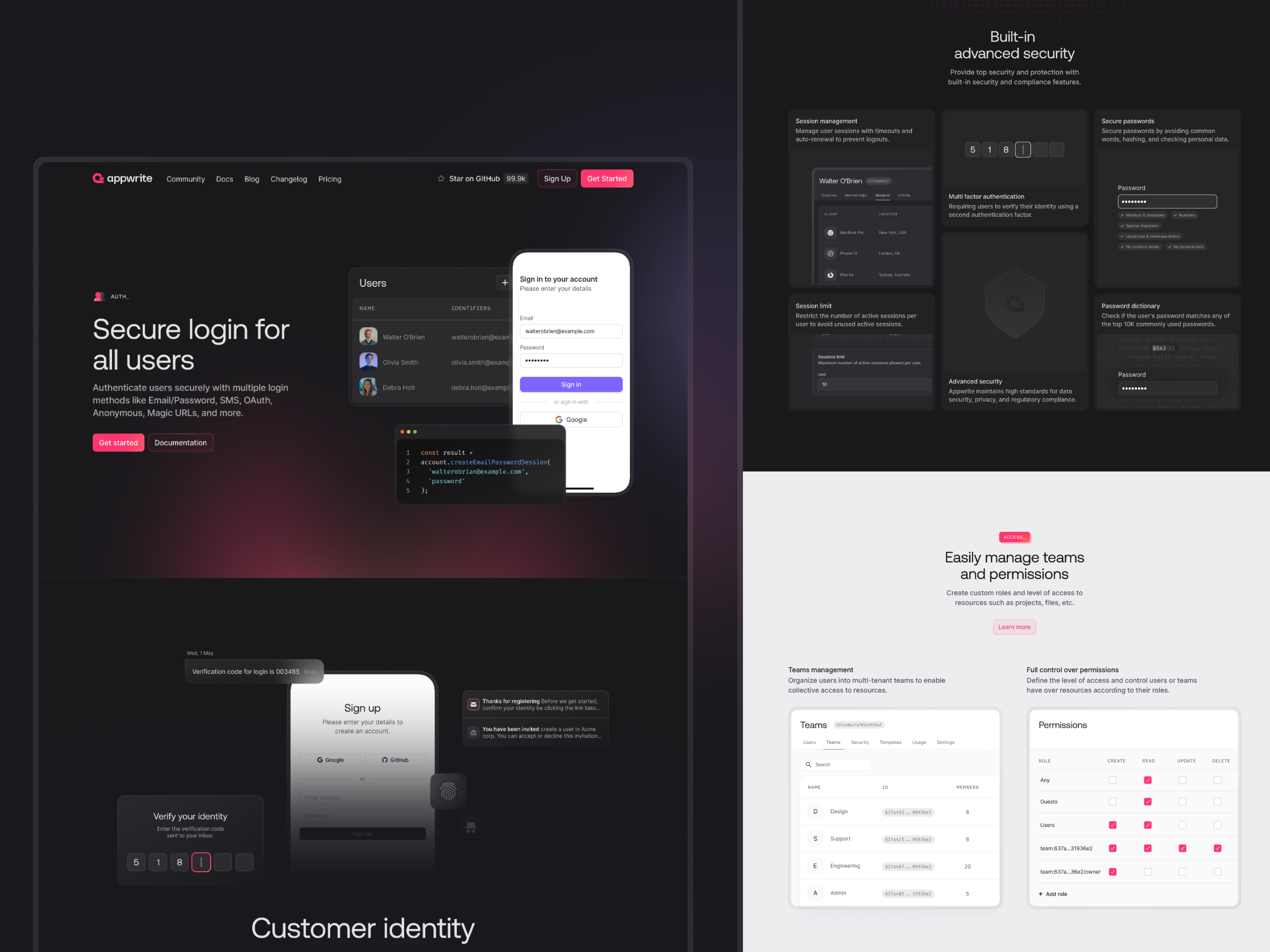 Appwrite Auth product page