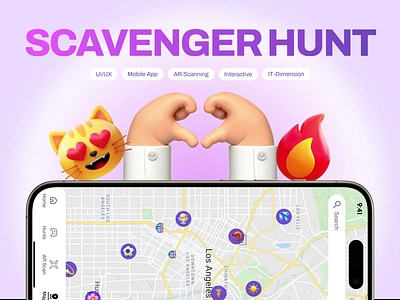 Scavenger Hunt Map UI Design app interface ar scanning augmented reality challenge app clean design gamification interactive design interactive ux map ui mobile app mobile ux navigation ui reward system scavenger hunt task tracker uiux user engagement user interface ux design visual design