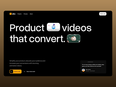 Siks Studio - Product Videos Landing Page animated videos audience book a call branding design graphic design landing page marketing website portfolio website product videos projects sales ui ux uxui video agency video marketing web design web ui web ux