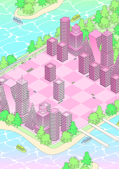 Chess City (Animated) animation architectural visualization architecture digital drawing illustration illustrator line drawing