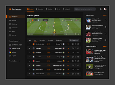 Sports streaming platform dashboard dashboards football design football streaming app live sports design live stream soccer design soccer streaming sports dashboard sports designs sports streaming design streaming design ui design ui ux ux design web design web page