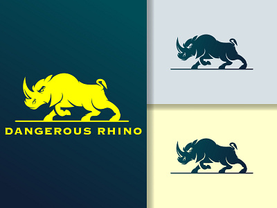 Dangerous Rhino Logo african aggression angry animals dangerous rhino endangered herbivore horn horned illustration rare rhino logo rhinoceros silhouette strength strong vector wilderness wildlife zoo