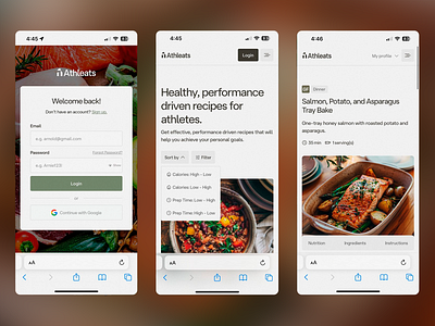 Athleats mobile application calorie counter design fitness food app health ingredients instructions low high calories mobile app design mobile app ui mobile ui mobile ux my profile nutrition prep time recipe app recipe interface ui design user experience ux design