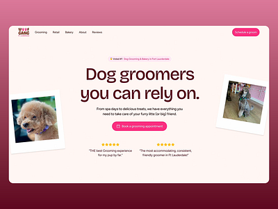 Woof Gang Bakery & Grooming - Website Landing Page appointment customer testimonials design dog grooming dog spa e commerce landing page pet grooming pet services positive branding retail website reviews scheduling ui user friendly ux web web design web ui web ux