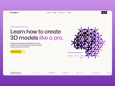 Cademy - Online Course Landing Page 3d modelling academy branding cad software courses design design courses e learning edtech education platform engineering landing page logo online education platform product design web design web ui web ux website