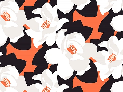 Summertime Vector Pattern black branding clean illustration digital illustration fashion print floral pattern flowers orange packaging resort collection tropical print vector illustration vector pattern