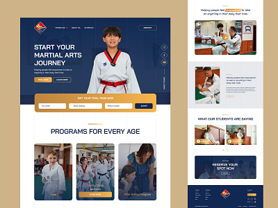 Landing Page Design For Martial Arts School design landing page landing page design landing page mockup layout martial arts martial arts school martial arts training martial arts website minimal website mockup modern website small business website template trending website ui ux web design website website design