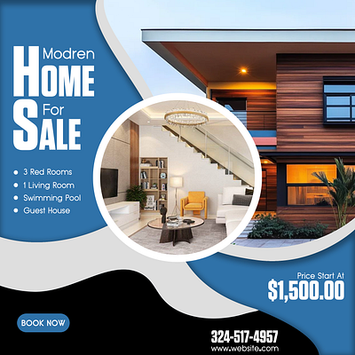 MODERN HOME FOR SALE BOOK NOW TEMPLATE graphic design