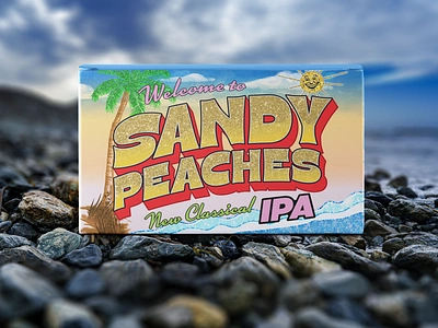 Sandy Peaches IPA craft beer product packaging beer logo branding craft logo creative creative logo identity ipa brand lettering logo logodesign logotype packaging