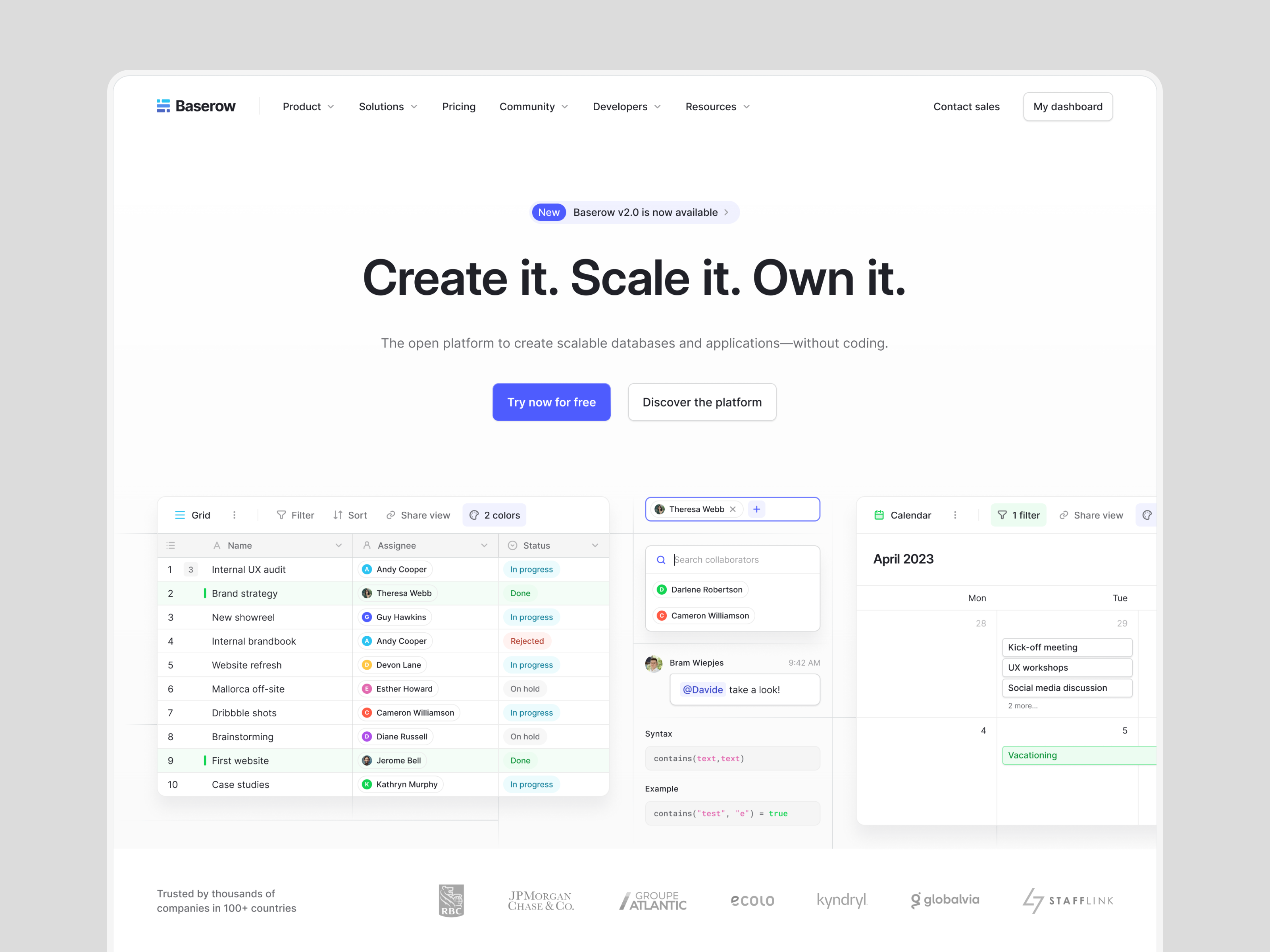 Example of Baserow — homepage 🏠