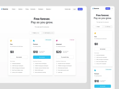 Baserow — Pricing 🏷️ card clean features inter landing page layout minimal premium product design saas segment control simple startup tiers trial ui ux web design website widelab