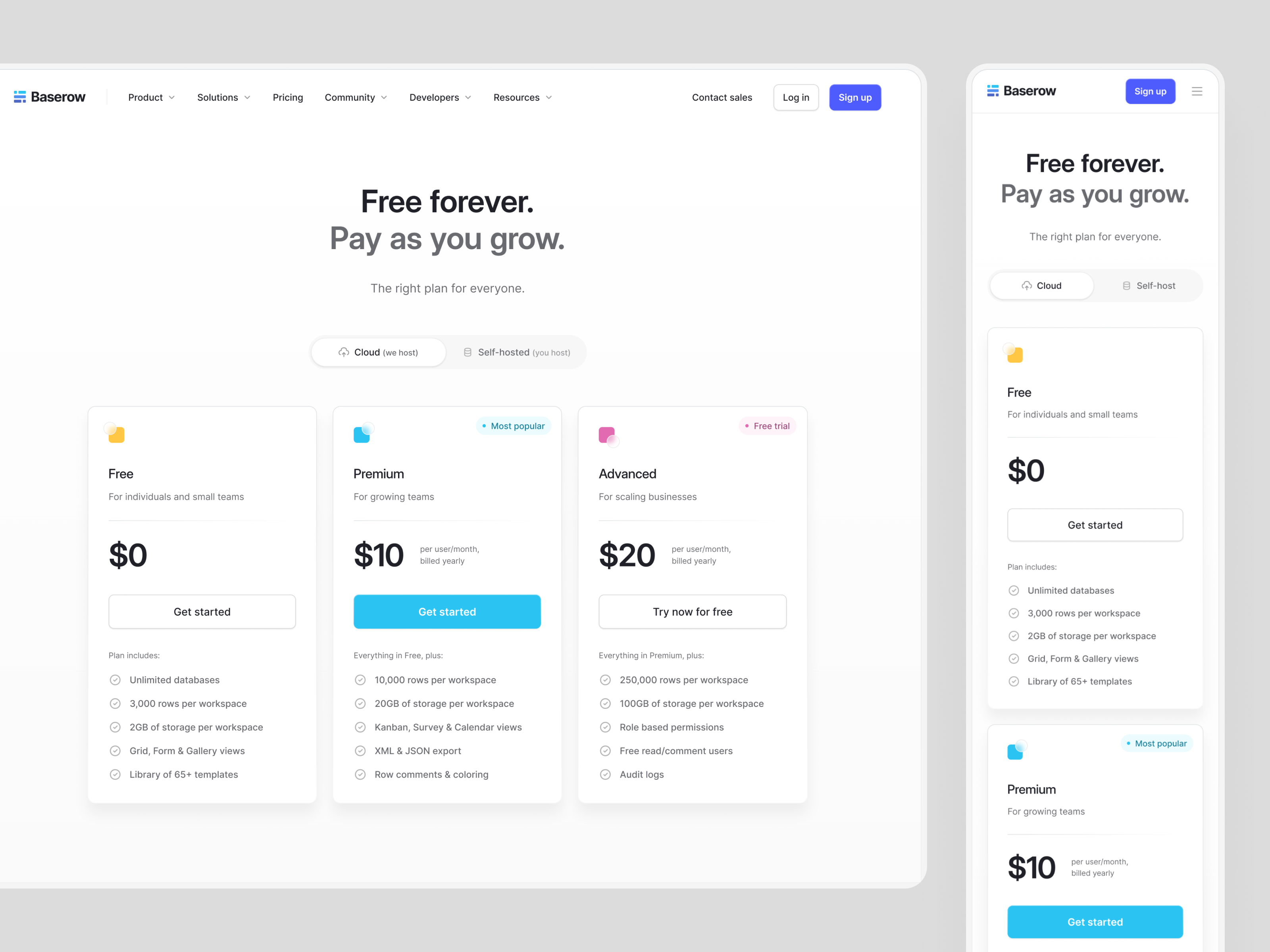 Example of Baserow — Pricing 🏷️