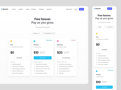 Baserow — Pricing 🏷️ card clean features inter landing page layout minimal premium product design saas segment control simple startup tiers trial ui ux web design website widelab