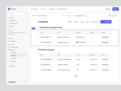 Baserow — Application Builder 🏗️ app application clean design tool drag and drop editor element inter layout no code product design responsive saas simple startup table ui user interface ux widelab