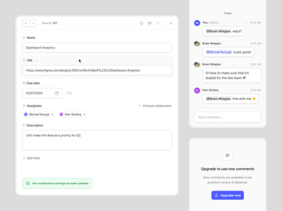 Baserow — Expanded row ℹ️ app application chat clean comments empty state form inter layout messages modal product design saas simple startup toast ui user interface ux widelab