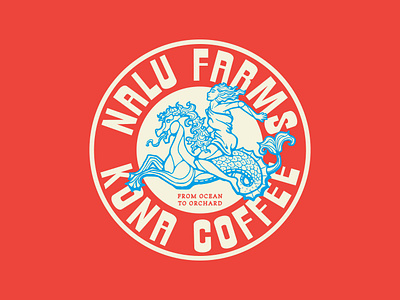 Nalu Farms - Logo americana brand branding coffee coffeeshop design drawing farm fish graphic design hawaii hippocampus horse illustration kona logo mermaid nalu vintage woman