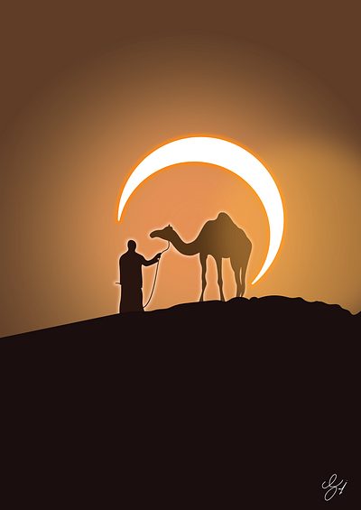 Man with Camel in Desert illustration digital art graphic design illustration vector