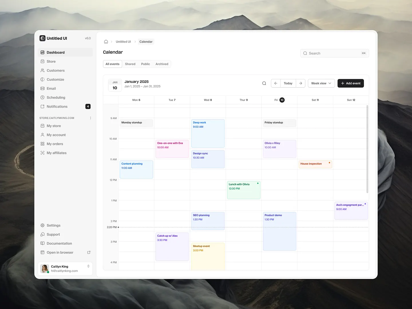 Modern Calendar View Design for Enhanced Productivity