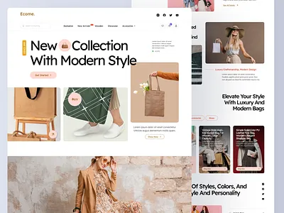 Ecome- E-Commerce website landing page cart clothing design ecom ecommerce website fashion fashion brand hero section landing landing page online shopping pages product cart shop shopify shopify template ui uiux website website design