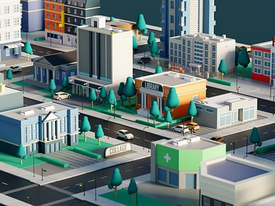 3D City Illustration 3d 3d illustration 3dmodeling animation app artdirection blender 3d illustration isometric low poly motion graphics website