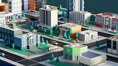 3D City Illustration 3d 3d illustration 3dmodeling animation app artdirection blender 3d illustration isometric low poly motion graphics website