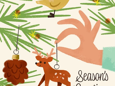 baubles ✨ bird christmas christmas tree decorating deer hand holidays ornaments packaging illustration pinecone seasons greetings spot illustration