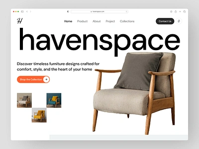 🪑 Havenspace - Furniture Landing Page 3d abstract big font chair clean collection design furniture furniture landing page graphic design header homepage landing page modern product section ui ux website