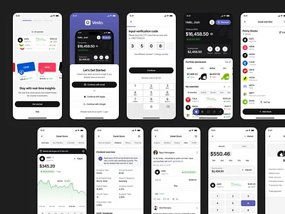 Vesto - Stock Investment UI Kit app dollar finance fintech invest investment mobile money stats stock stocks transaction transfer ui ui kit ux wallet