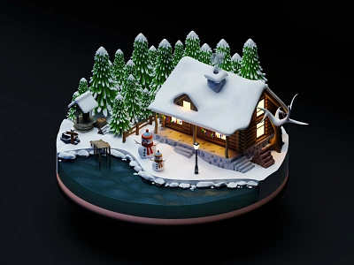 Winter House 3D Illustration🏠☃️ 3d 3d house 3d modeling 3d winter blender branding brown christmas design home house isometric pine snow snowman vector winter winter house