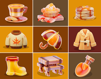 Autumn 3D Assets 3d autumn blender icon illustration leave october pumpkin render thanksgivin