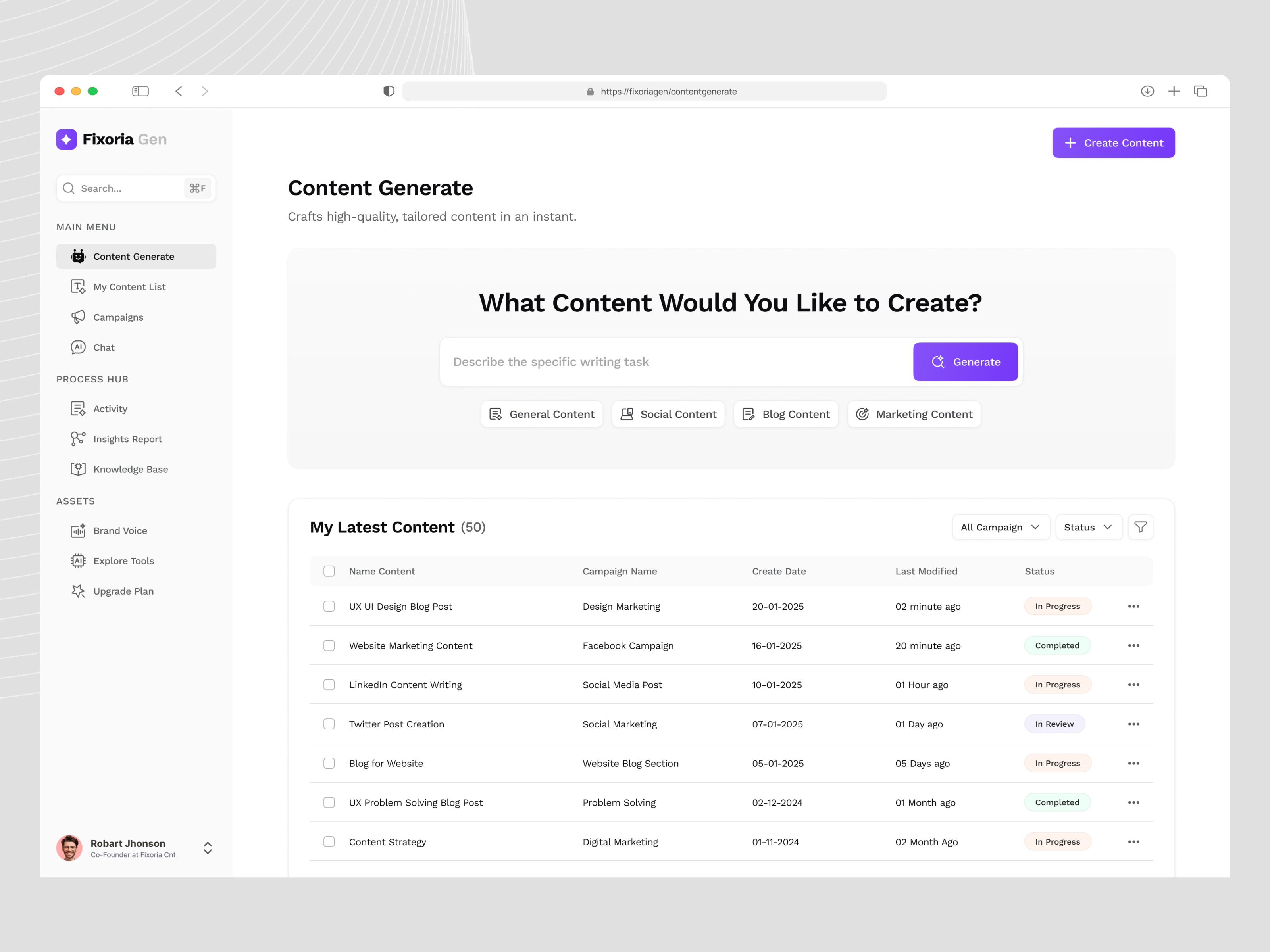 AI Marketing Content Generation Platform ai content creation ai content marketing ai driven marketing ai for digital marketing ai for marketers ai powered marketing artificial intelligence blog writing ai content automation custom marketing workflows dashboard fixoria fixoria gen ai platform marketing ai tools marketing content generator platform sales email automation social media ai web application website copy ai