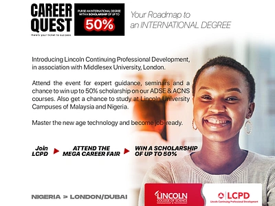 LCPD & LCSMT Career Quest Poster Design (LUC) branding graphic design lcsmt lincoln university luc malaysia nigeria poster design