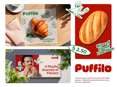 Puffilo Posters: Showcasing Light, Fluffy Delight bakery brandidentity branding brandtemplates contentcreation creativedesign design food graphic design illustration logo playful design tastethejoy visualidentity