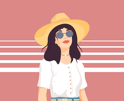 Girl with hat and sunglasses art beauty branding decoration design girl girl with hat and sunglasses graphic design hat illustration modern print style girl sun sunglasses trend ui woman