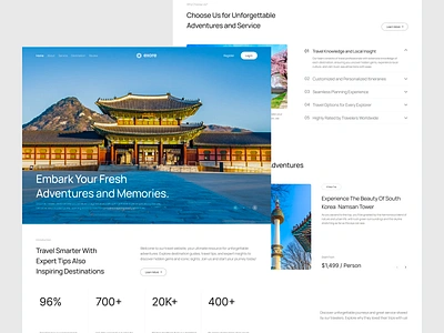 Exore - Travel Agency Landing Page agency booking app branding design destination holiday hotel landing page minimalist ticket tourism travel travel agency travel agency web travel web traveller trip ui ux website