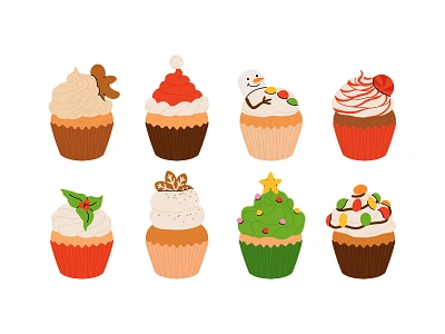 Christmas cupcakes set cartoon character christmas collection concept cupcake design flat food illustration set sweets vector winter xmas