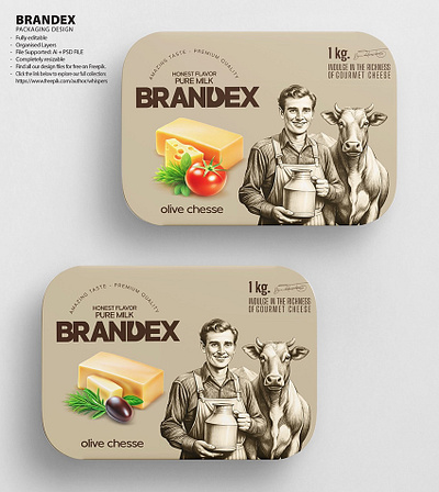 Brandex Gourmet Cheese Packaging Mockup premium packaging template