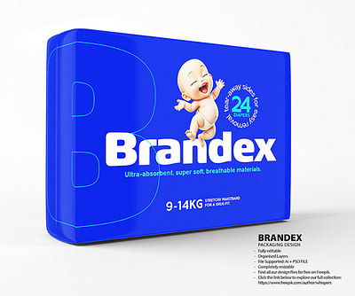 Brandex Baby Diapers Packaging Mockup Design modern packaging