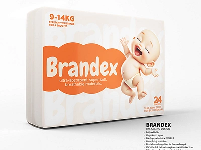 Brandex Baby Diapers Packaging Mockup Design modern packaging