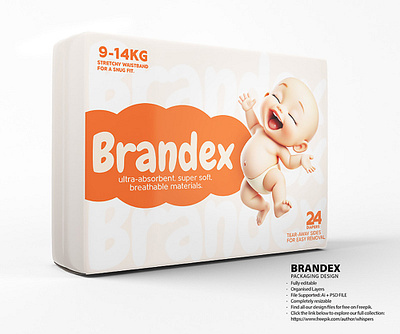 Brandex Baby Diapers Packaging Mockup Design modern packaging