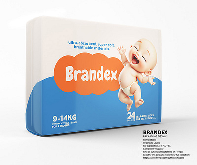 Brandex Baby Diapers Packaging Mockup Design modern packaging