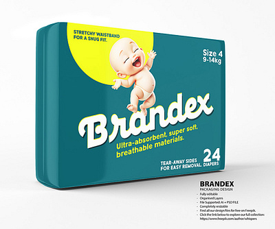 Brandex Baby Diapers Packaging Mockup Design modern packaging