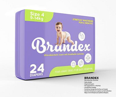 Brandex Baby Diapers Packaging Mockup Design modern packaging