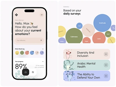 Emotion Tracker Mobile App android app design emotion tracker healthcare ios meditation mental health mindfulness app mobile app mood app mood tracker mood tracker app product design psychology self care stress app telemedicine