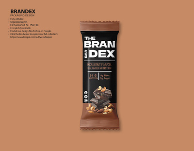 Brandex Protein Bar Packaging Mockup - Chocolate and Nut Flavor chocolate and almond snack.