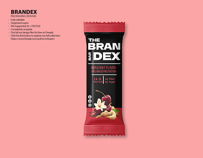 Brandex Protein Bar - Chocolate and Nut Flavor Packaging Design chocolate and almond snack.